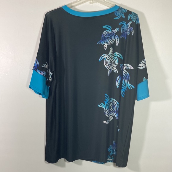 Lily by Firmiana Black w Blue Accent V Neck Top Size 3XL - Picture 6 of 8